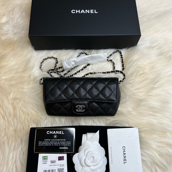 CHANEL Handbags - NEW Chanel Black Caviar Crossbody Sunglasses Case With Silver Hardware